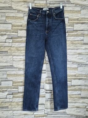 ​AGOLDE Riley Long High Rise Straight Leg Jeans Women 26 Indigo Blue Button Fly